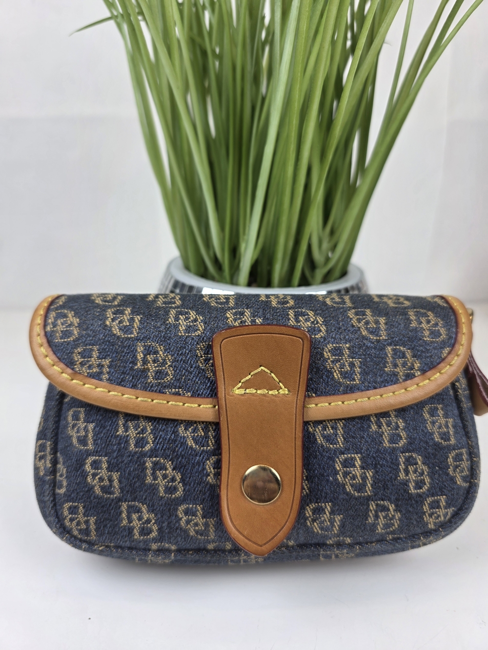 Dooney & Bourke Blue Denim Monogram Clutch Wristlet Bag
